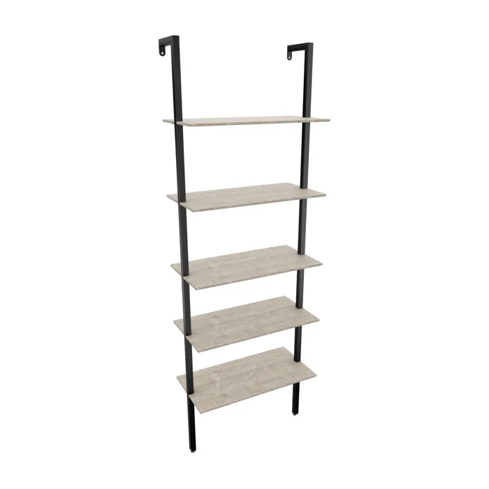 Komo - Étagère Bibliothèque Murale 60x185x30 Cm Avec 5 Étagères En Bois Bleach Et Structure En Métal Noir