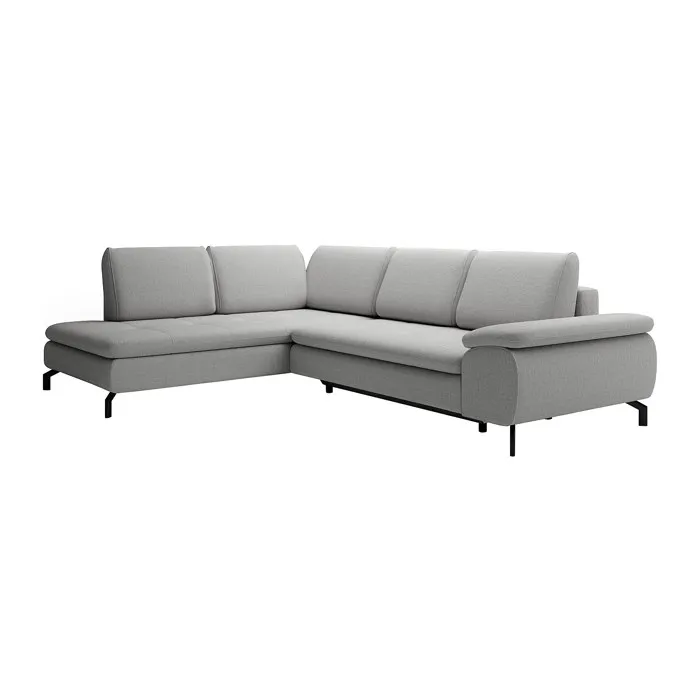 Grand canapé d'angle gauche convertible en tissu texturé gris ARCHIBALD