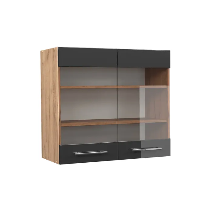 Vicco Meuble de cuisine haut vitré Anthracite Haute brillance 80cm