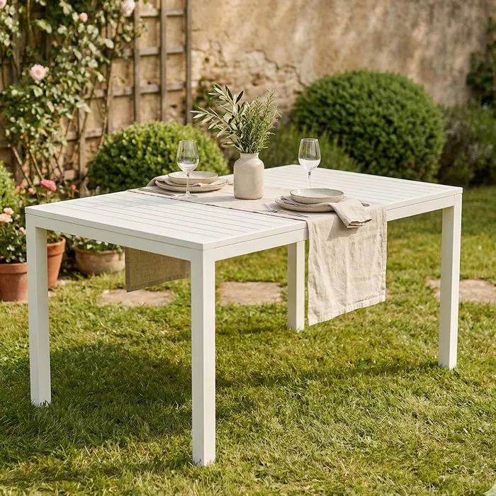 Table D'extérieur,en Pvc,blanc,150x90h72 Cm