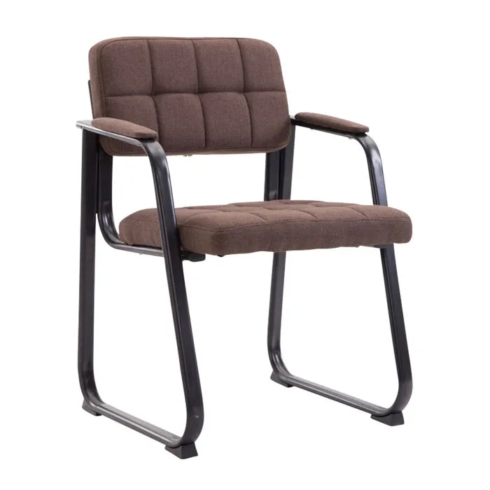 Chaise Visiteur Fauteuil De Bureau Sans Roulette Coutures Décoratives En Tissu Marron Support En Bur10214