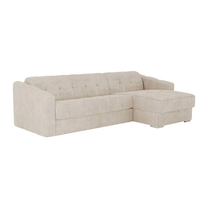 Canapé d'angle réversible convertible express en tissu texturé beige - Couchage 140 cm - Matelas 22 cm avec mémoire de forme -
