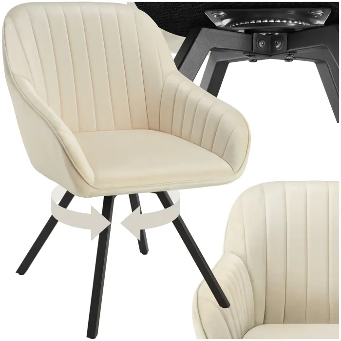 Chaise Pivotante À 360° Avec Accoudoirs En Velours Rembourrée Crème