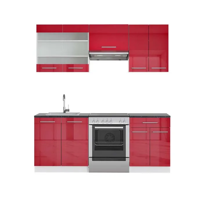 Vicco Cuisine Bordeaux haute brillance/blanc 200cm, PT Anthracite