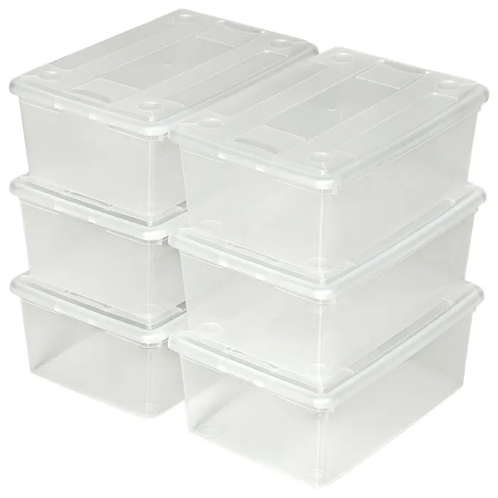 Lot de 6 boîtes de rangement en plastique pour chaussures avec couvercle blanc transparent
