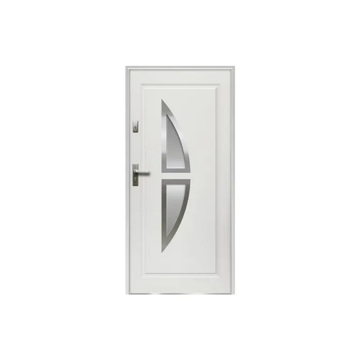 Porte d'entrée en acier vitrée avec inox H207 x L100 cm blanc - épaisseur 55 mm - poussant droit - COVAS