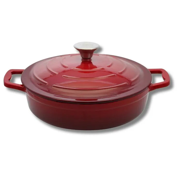 Cocotte En Fonte Émaillée Basse 28 Cm Rouge Cerise 3l