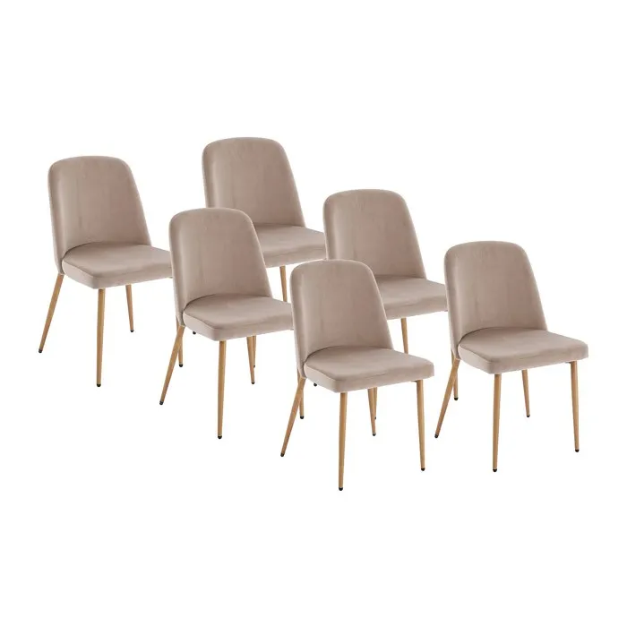 Lot de 6 chaises en velours et métal effet bois - Beige - MINAGRI