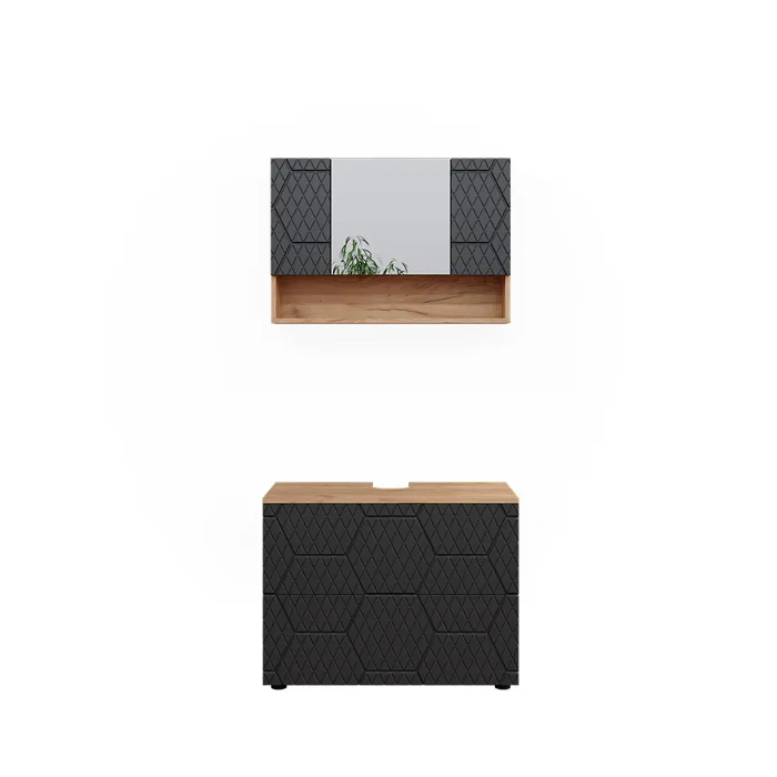 Vicco Meubles bain Anthracite avec structure en nid dabeille 2 pièces