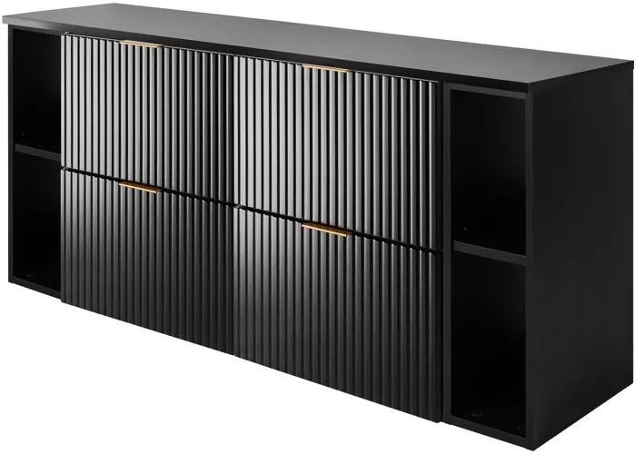 Meuble sous vasque FLOW NOIR 160 cm avec 2 x l'étagères - extensions et plan