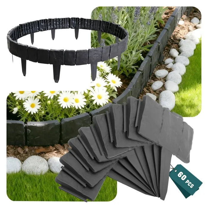Bordure de jardin plastique PP imitation pierre 15m gris VOUNOT