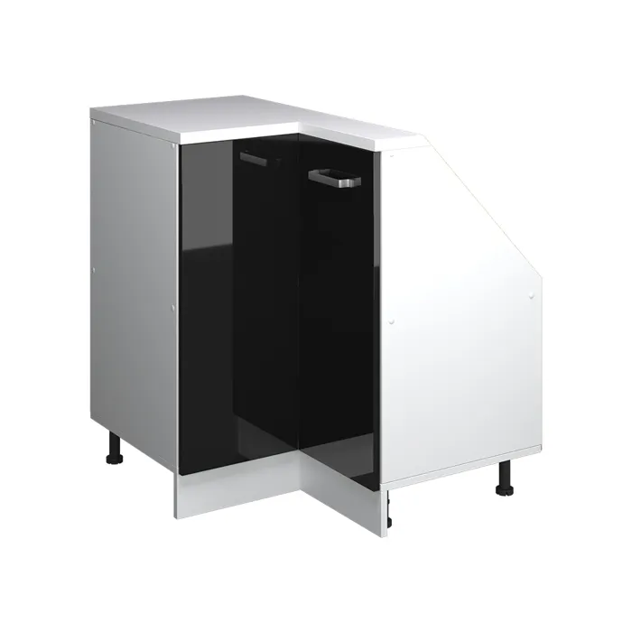 Meuble De Cuisine D'Angle Pour Combles R-line, Noir Haute Brillance, 75.6cm Avec 1 Porte, Vicco