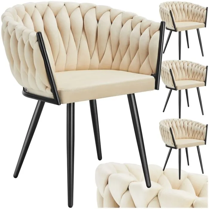 Lot 4 Chaises De Salle À Manger En Velours Design Noué Sables
