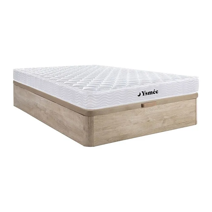 Ensemble 160 x 200 cm sommier coffre naturel clair + matelas ressorts et mémoire de forme ép.15cm - WOLKENLOS de MORGENGOLD