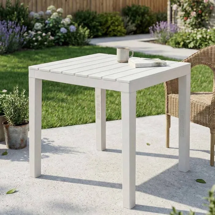 Table D'extérieur,en Pvc,blanc,78x78h72 Cm