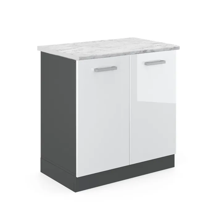 Vicco Meuble bas sous-évier Blanc Haute brillance/Anthracite 80cm plan de travail Marbre