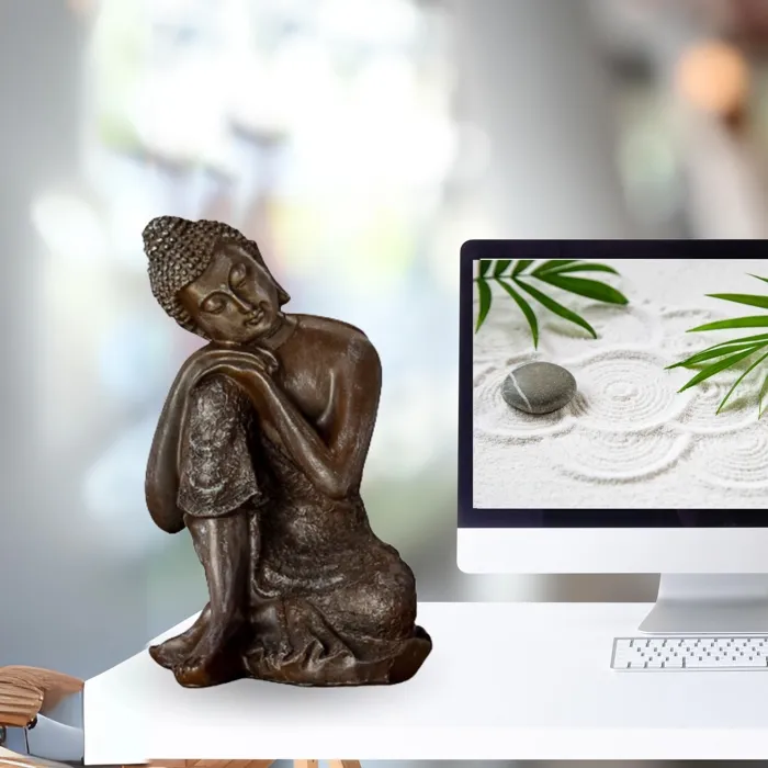 Statuette Décorative Bouddha Thaï Penseur - L 13 X L 12 X H 18 Cm