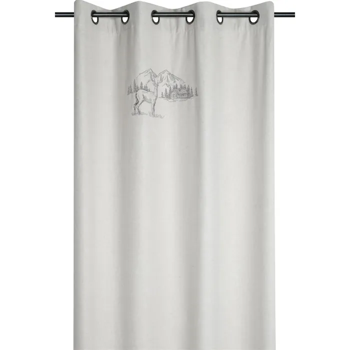 Rideau cerf esprit chalet - Effet laine brodé (135x260 cm - Naturel)