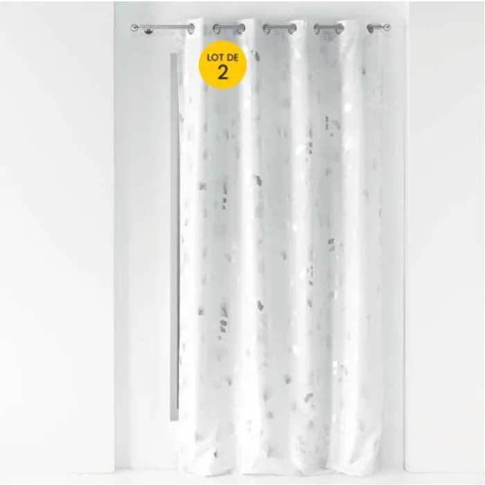 Lot de 2 Rideaux a oeillets 140 x 260 cm polyester métallisé Bloomy Blanc/Argent