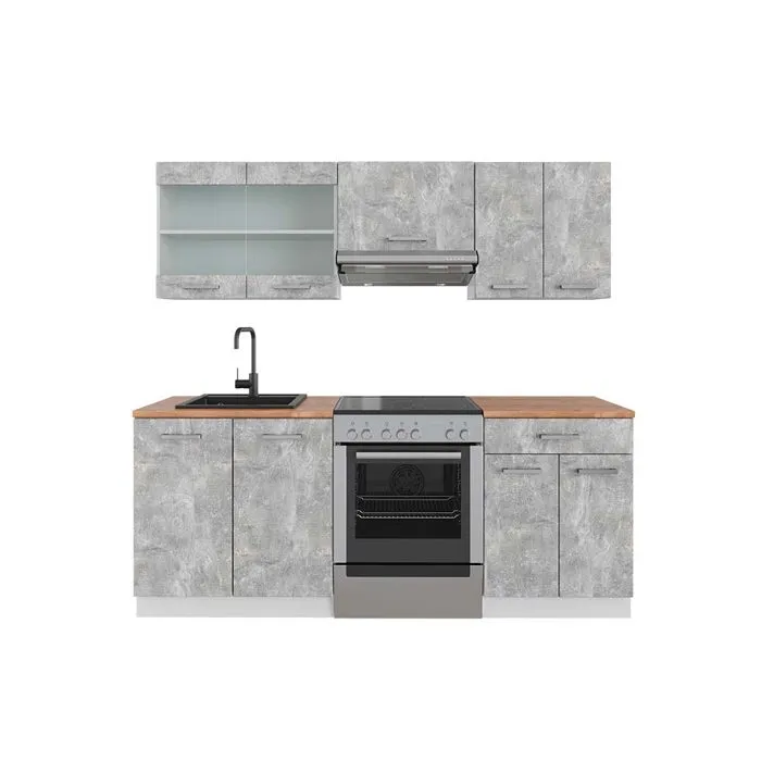 Vicco Cuisine Béton/blanc 200cm, PT Chêne