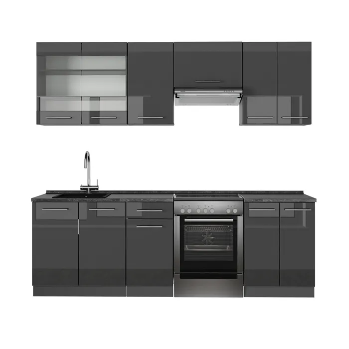 Vicco Cuisine Anthracite Haute brillance 240cm sans PT