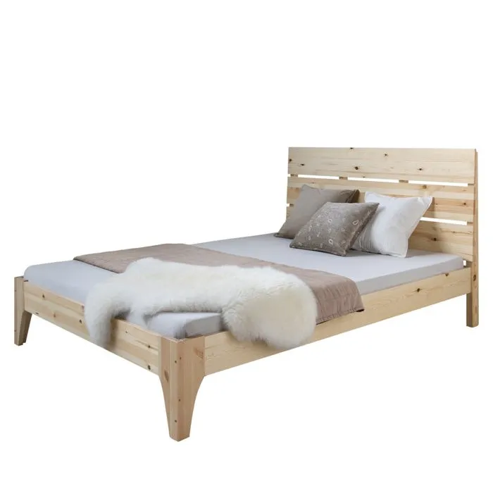 Lit Adulte 2 Personnes En Bois Avec Sommier À Lattes 140 X 200 Cm Lit06167