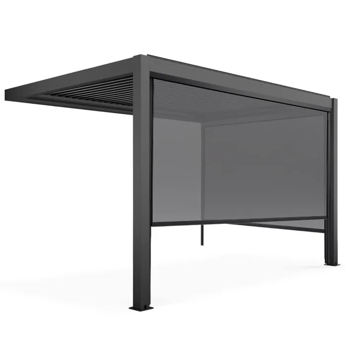 Pergola bioclimatique adossée grise 3x4m et 2 stores Oviala