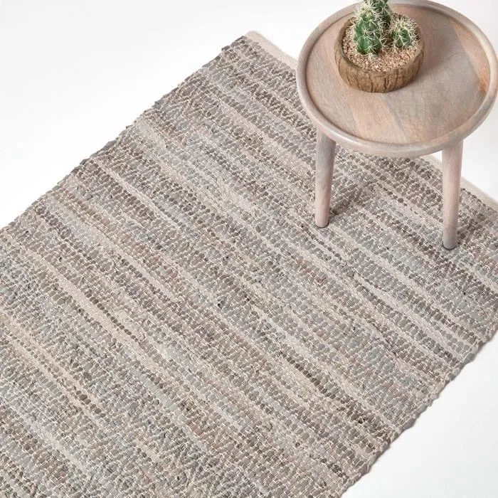 Tapis En Cuir Recyclé Gris À Motif Losanges 90x150cm - Homescapes