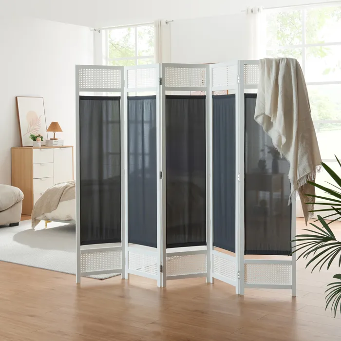 Paravent Dorotea bambou 200 x 170 cm blanc gris foncé en.casa