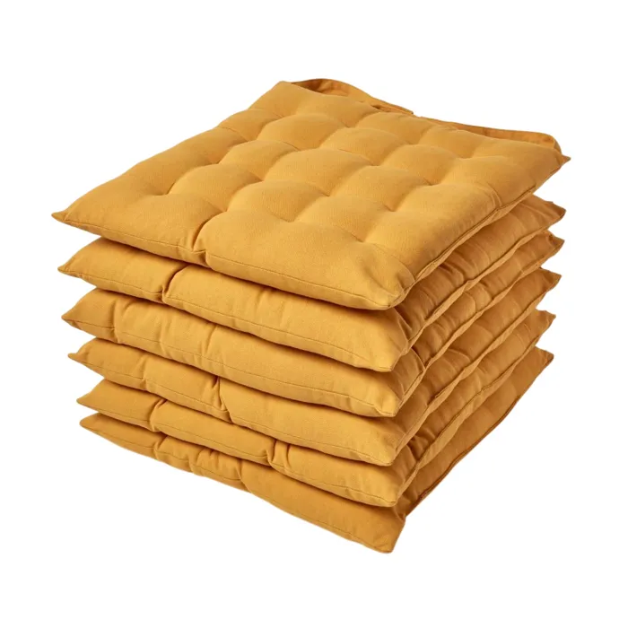Galette De Chaise En 100% Coton 40x40cm Jaune Moutarde - Lot De 6 - Homescapes
