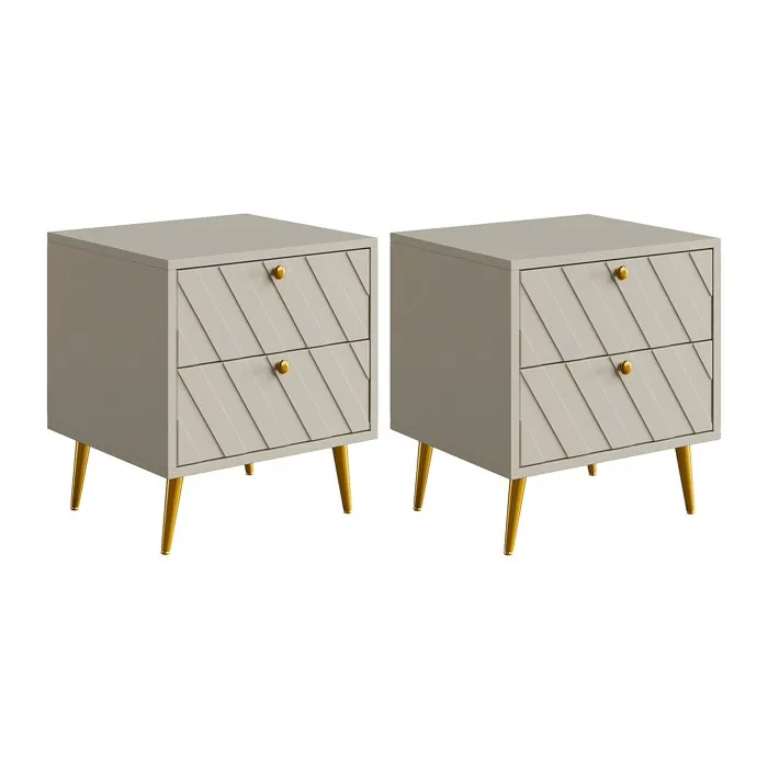 Lot de 2 tables de chevet - 2 tiroirs - Beige - TEODA