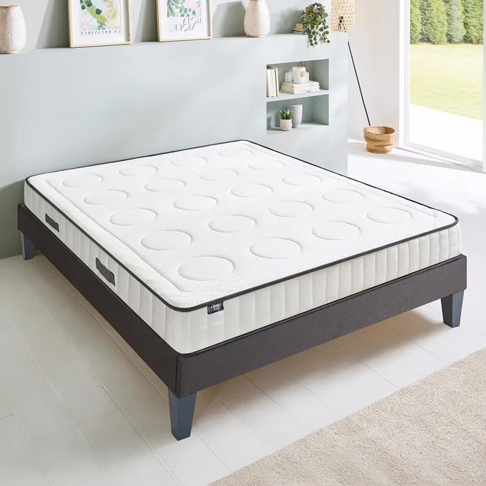 Ensemble Cristal 90x200 cm Matelas Mousse + Sommier Bois