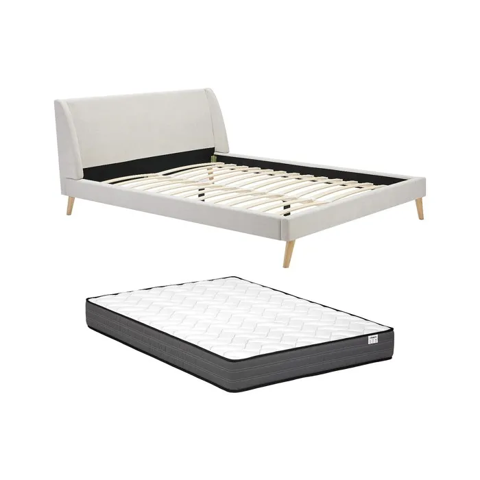 Lit 180 x 200 cm - Tissu - Beige + Matelas - BENEDICTE