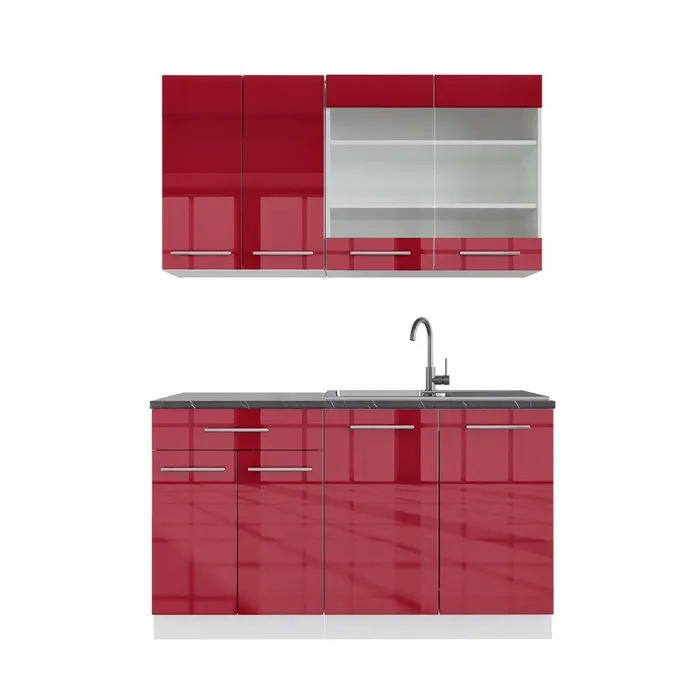Vicco Cuisine Bordeaux haute brillance/blanc 140cm, PT Anthracite