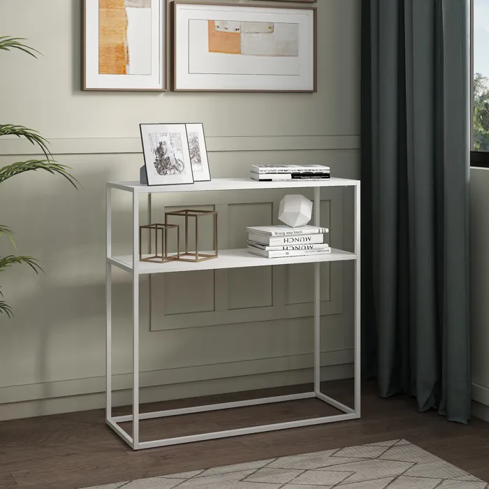 Table console Kuhmo métal 80 x 80 x 30 cm blanc en.casa