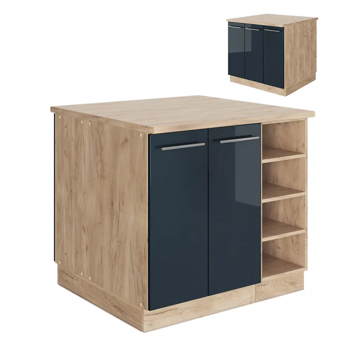 Vicco îlot de cuisine Bleu foncé brillant 90cm sans PT