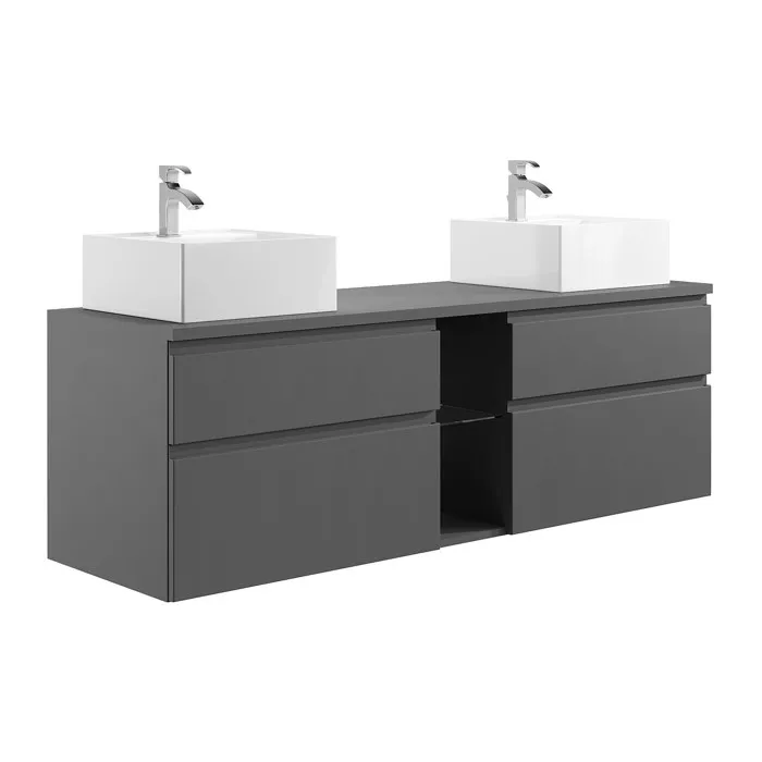 Meuble de salle de bain suspendu avec double vasque - Gris - 150 cm - MAGDALENA II