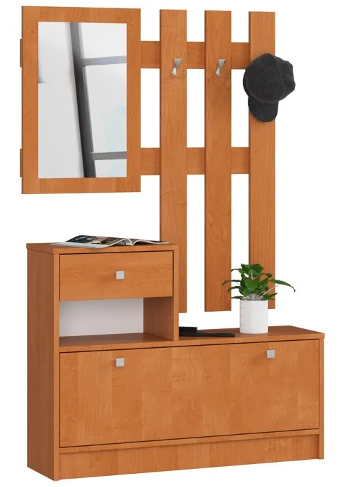 Ensemble d'entrée AKORD avec l'armoire à chaussures Aulne 90 cm 1 porte 1 tiroir façade Aulne 2 étagères 90x25x170 cm