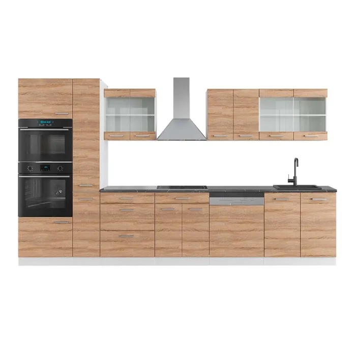Vicco Cuisine Sonoma/blanc 350cm avec armoire haute, PT Anthracite