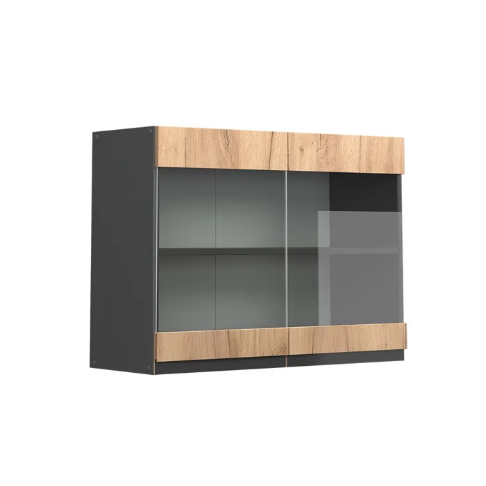 Vicco Meuble de cuisine haut vitré Chêne de force doré 80cm J-Shape