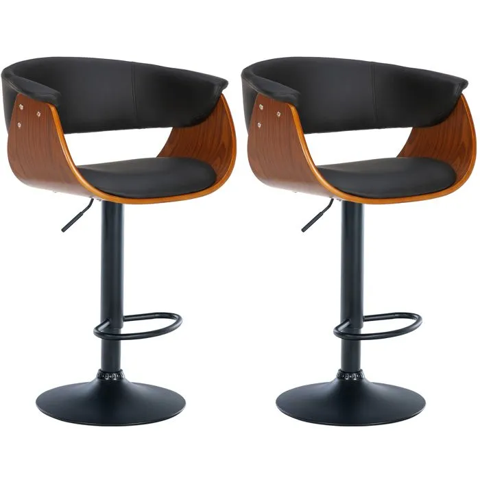 Lot De 2 Tabourets De Bar Chic Et Confortable En Bois Noyer Synthétique Et Tdb10721