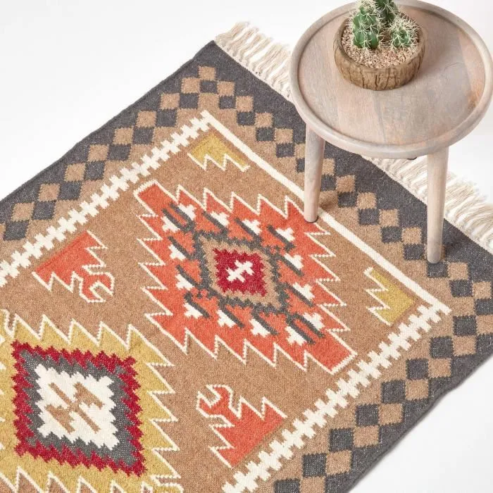 Tapis Kilim En Laine À Motif Géométrique Marron Jaipur 120x170cm - Homescapes