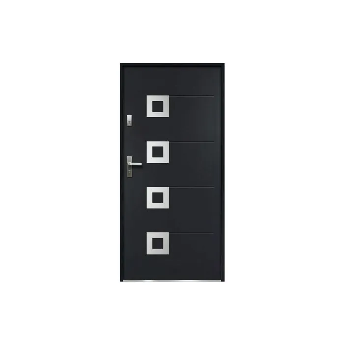 Porte d'entrée en acier avec inox H207 x L100 cm anthracite - épaisseur 55 mm - poussant droit - TIFANA
