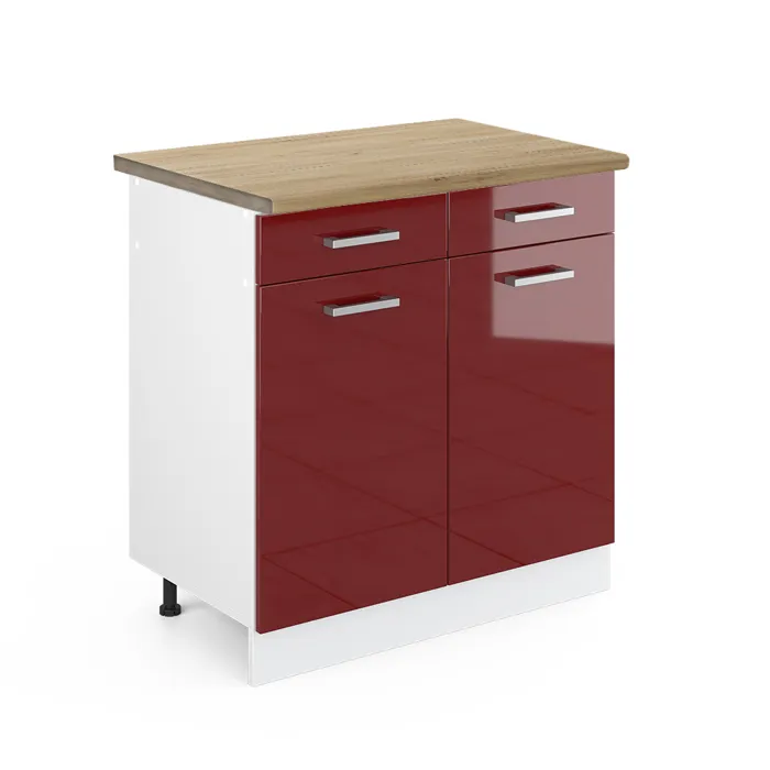Vicco Meuble cuisine Rouge brillant/Blanc 80cm plan de travail Chêne doré