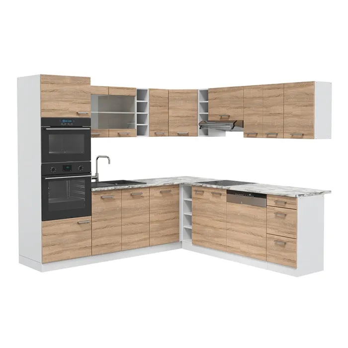 Vicco Cuisine en angle Sonoma/Blanc 247 x 237 cm, PT Marbre