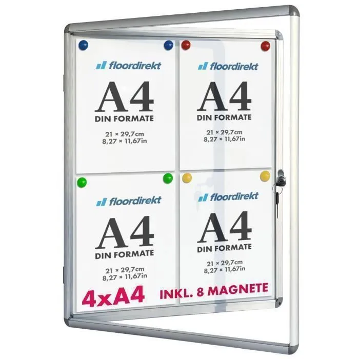 Tableau affichage mural intérieur Vitrine 49 x 67 cm 4 x A4 Avec 8 aimants - Floordirekt