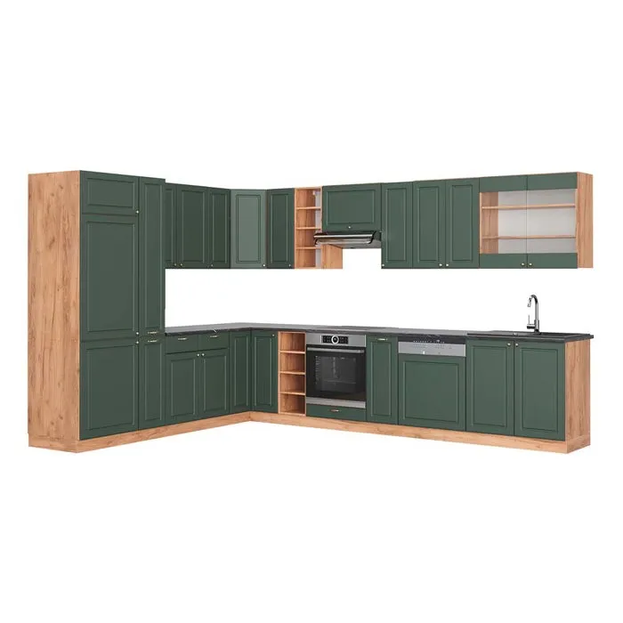 Vicco Cuisine en angle Vert Or Campagne/Chêne doré 347 x 257 cm plan de travail Anthracite