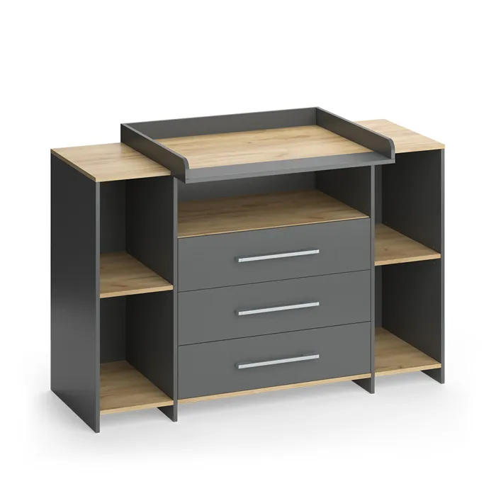 Vicco Commode à langer Anthracite/chêne doré 143.2x93cm avec 3 tiroirs