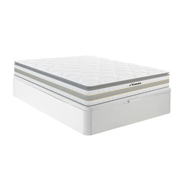 Ensemble 140 x 190 cm sommier coffre blanc + matelas ressorts ensachés et surmatelas intégré ép.29cm - CANTERBURY de YSMÉE
