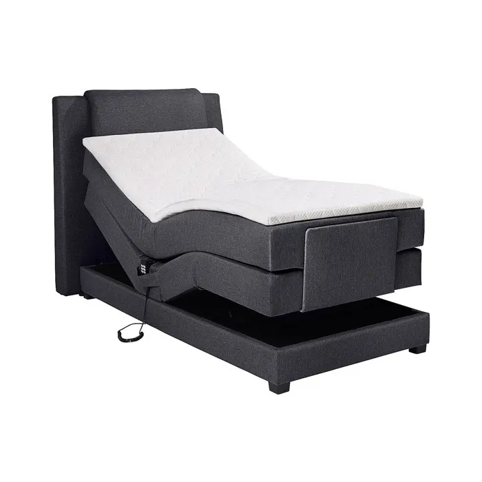 Ensemble complet boxspring tête de lit + sommiers relaxation électrique + matelas + surmatelas - 100 x 200 cm - Tissu - Anthracite